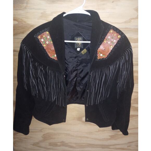 chasser Jackets & Blazers - Women's VTG Suede Leather Black Fringe Chasser Native American Jacket Medium